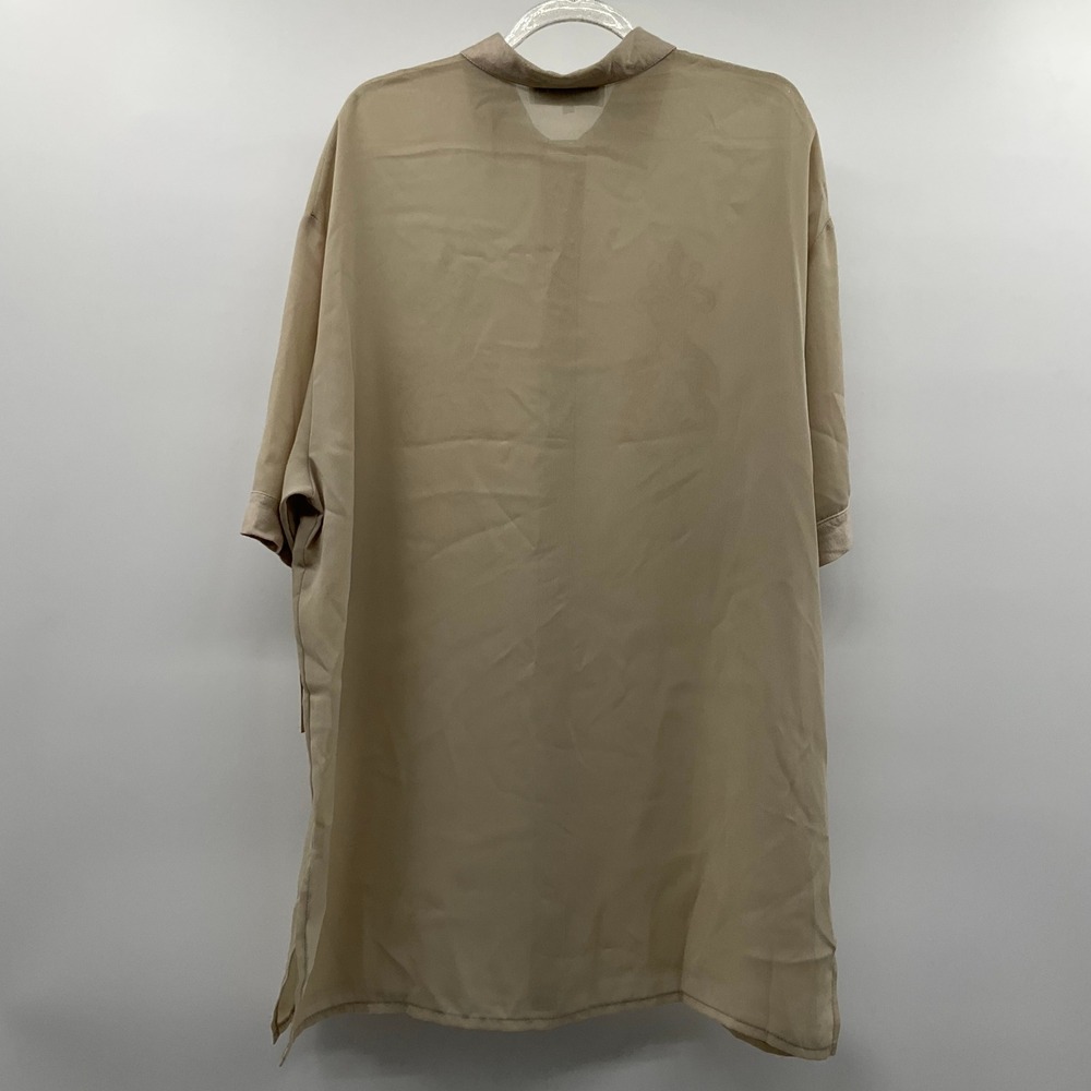 Vintage Baroque Embroidered Button Down Shirt M Tan Beige Short Sleeve Retro New - Picture 2 of 10